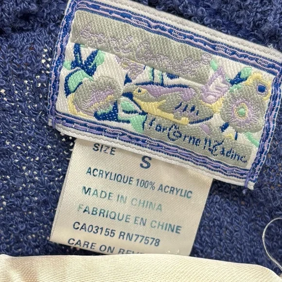 90s Periwinkle cardigan with velvet trim and beaded grape details, small - Picture 6 of 9